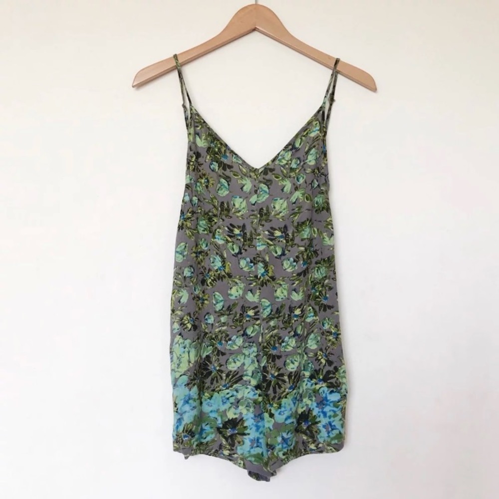 Free People Floral Olive and Blue Shorts Romper